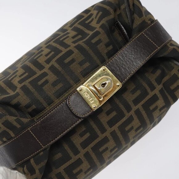 FENDI Zucca Canvas Vanity Pouch Black Brown gold Auth 131366 - Picture 7 of 16